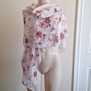 H&M Floral Scarf | Light Pink with Red & Purple Flowers | Soft & Airy